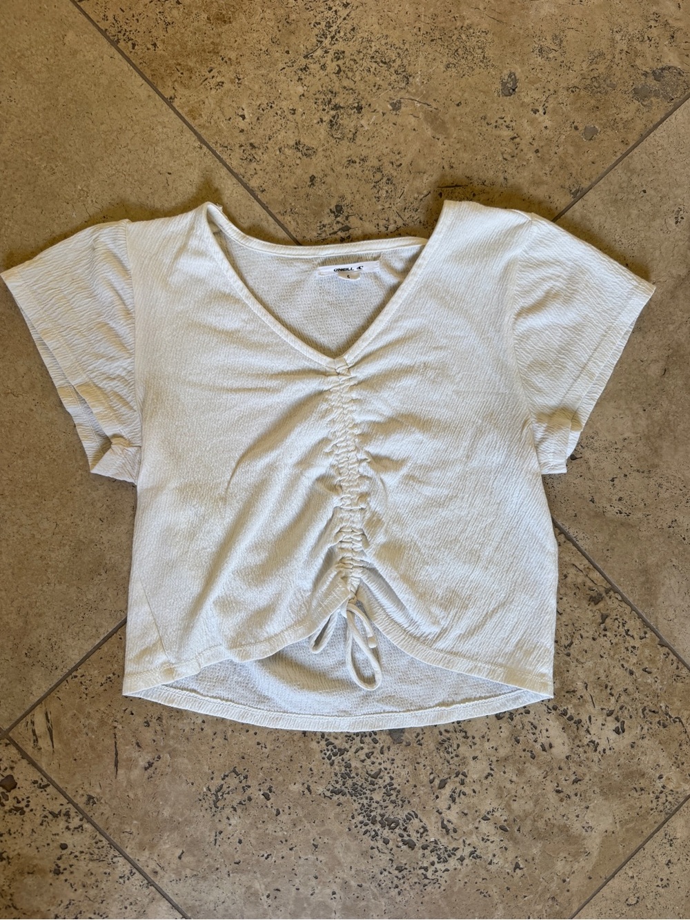 O'Neill Off-White Ruched V-Neck Crop Top